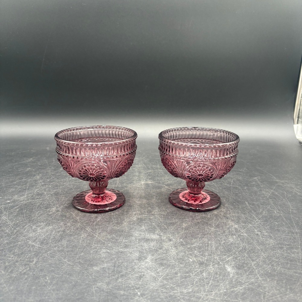 Pioneer Woman Adeline Plum Sundae Cup Set 2 Purple Pressed Glass 10oz 82523.01